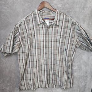 Patagonia Men's 2XL Brown Beige Plaid Short Sleeve Button-Up